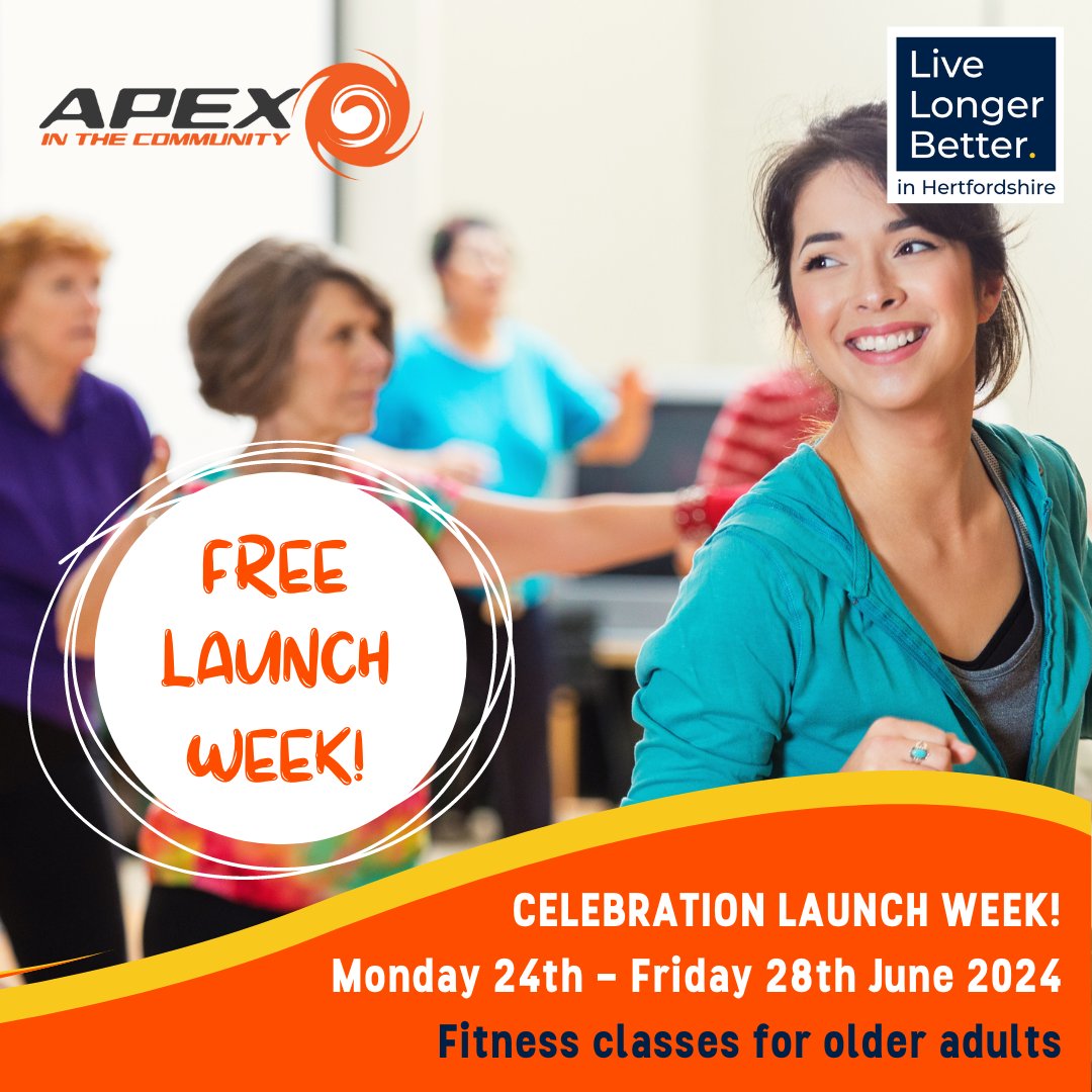activedacorum's tweet photo. 📣Come along to The Active Dacorum Hub and try out a session FOR FREE during our Live Longer Better Celebration Launch Week! All of our sessions are aimed at older adults – we hope to see you there! You MUST pre-book your session at https://t.co/E2QSmXWKQE #LiveLongerBetter https://t.co/YZBgqaIMMp