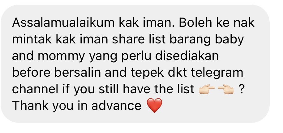 ImanAbdulRahim's tweet photo. Telegram channel khas untuk barang mak mak, bakal ibu, ibu mengandung, ibu menyusukan anak, yang ada anak anak 0-2tahun. This is for you 😙 https://t.co/nwSUVtfijx