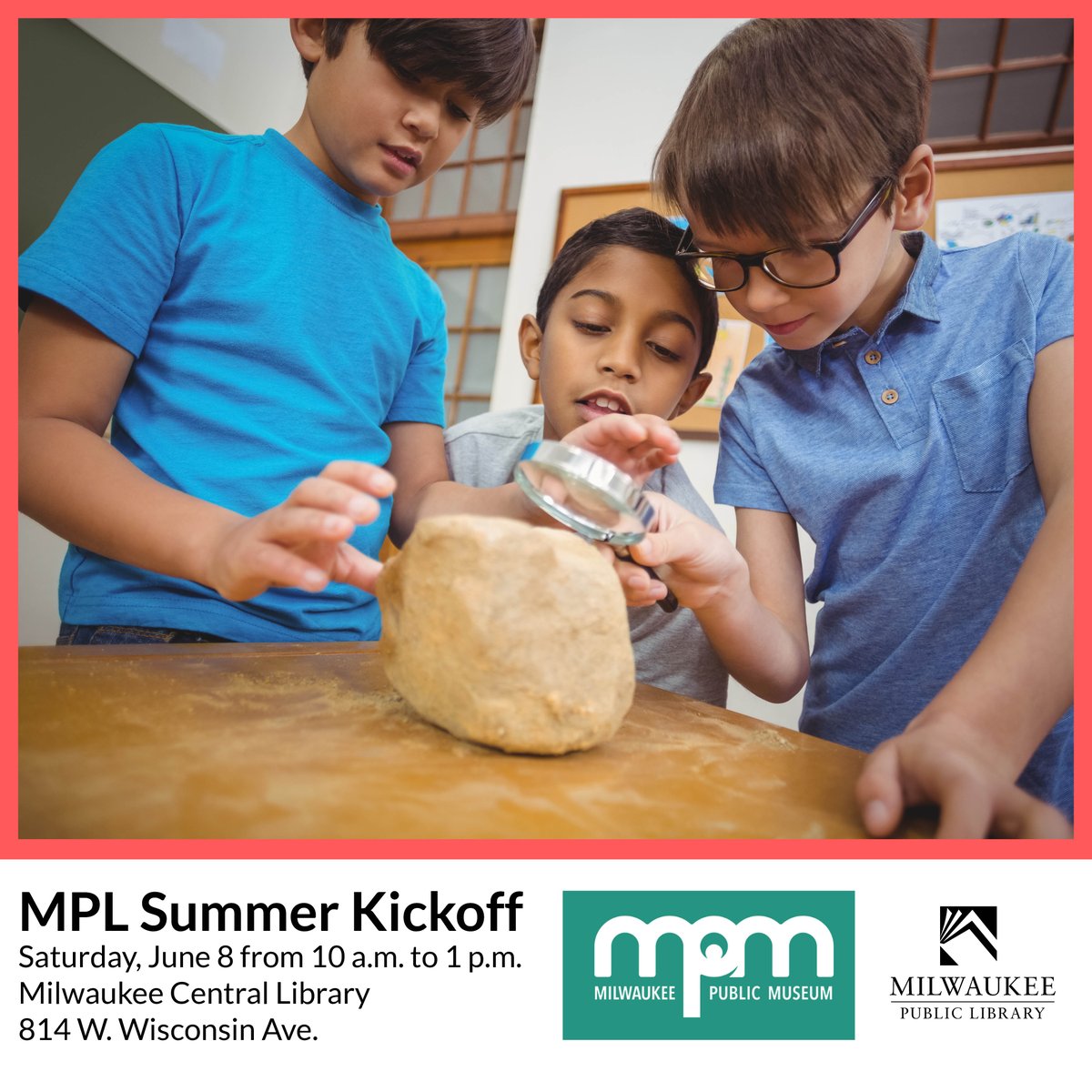 Milwaukee Public Library (@milwaukeepublib) on Twitter photo Gather the whole family for our MPL Summer Kickoff at the Central Library this Saturday, June 8 from 10 a.m. to 1 p.m. Experience hands-on fun with <a href="/BBCMMilwaukee/">Betty Brinn Children's Museum</a>, <a href="/discoveryworld/">Discovery World</a>, <a href="/MilwaukeeArt/">Milwaukee Art Museum</a>, and <a href="/MKEPublicMuseum/">Milwaukee Public Museum</a>. Enjoy activities for kids and teens and special exhibits. Gather the whole family for our MPL Summer Kickoff at the Central Library this Saturday, June 8 from 10 a.m. to 1 p.m. Experience hands-on fun with <a href="/BBCMMilwaukee/">Betty Brinn Children's Museum</a>, <a href="/discoveryworld/">Discovery World</a>, <a href="/MilwaukeeArt/">Milwaukee Art Museum</a>, and <a href="/MKEPublicMuseum/">Milwaukee Public Museum</a>. Enjoy activities for kids and teens and special exhibits.