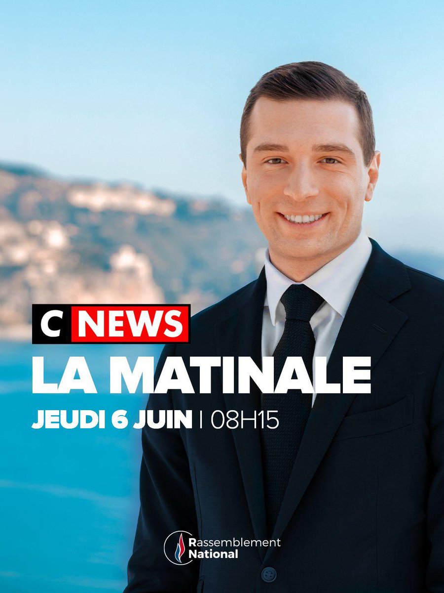 J_Bardella's tweet photo. Je serai ce jeudi l'invité de la matinale de @CNEWS ⤵️ https://t.co/91Gb9MwYOC