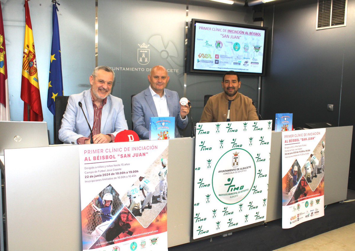 AytoAlbacete's tweet photo. 📣📣Villaescusa anima a los albaceteños a participar en el I Clínic de iniciación al béisbol ‘San Juan’ como primer paso para recuperar este deporte en nuestra ciudad⚾️

🗓️22 junio
⏰10:00 a 19:00 h
📍Campo de fútbol ‘José Copete’
ℹ️Dirigido a niños y niñas de hasta 15 años https://t.co/Ure2PspK4x