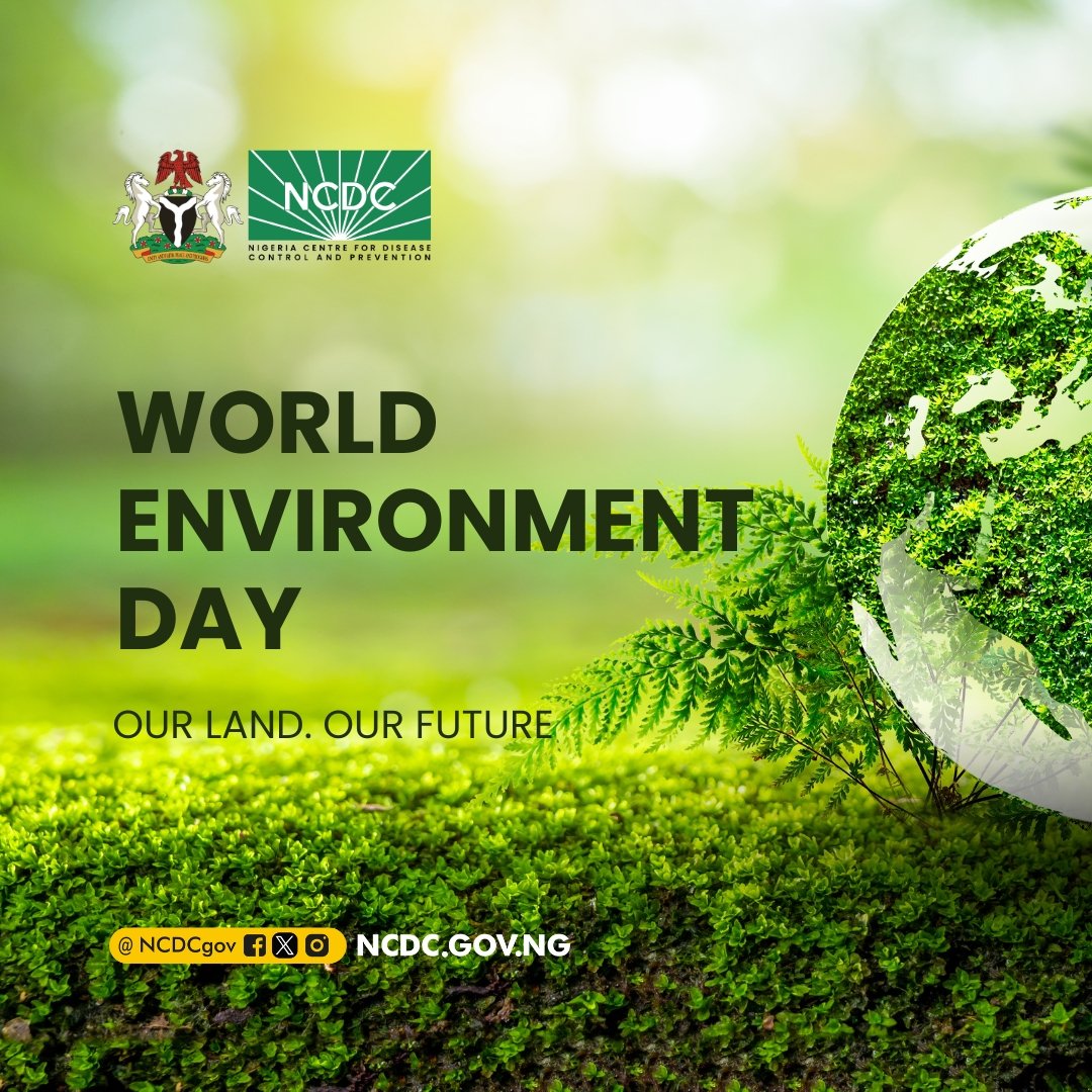 NCDCgov's tweet photo. Humans are continually faced with an increasing number of diseases transmitted from animals through our shared environment.

This #WorldEnvironmentDay‌, let's recommit to restoring the balance between the human-animal-environment interface by protecting our environment.

#GenerationRestoration begins with you.