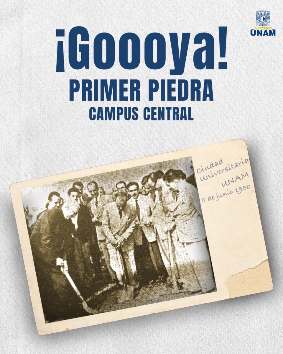 Fundacion_UNAM's tweet photo. ¡Un 5 de junio de 1950 se colocó la primera piedra en lo que hoy es Ciudad Universitaria! 💙💛¡Un gran #Goooya por nuestra Alma Mater! 😼🙌🏻 https://t.co/7kkkWeWAiv