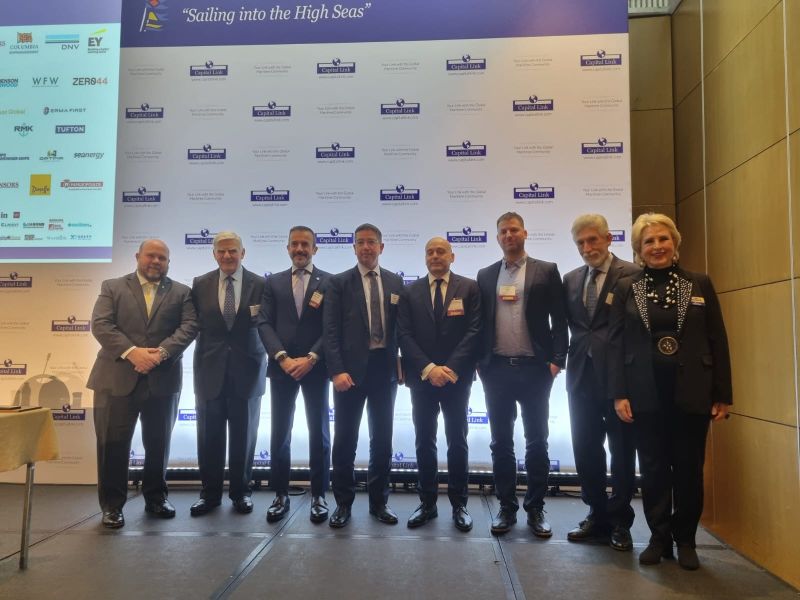 OrcaAInfo's tweet photo. We had a fantastic time today at Capital Link Athens!  Our co-founder, Dor Raviv, discussed the important factors in achieving net zero in the #maritimeindustry during the "TARGETING NET ZERO - Alternative Fuels &amp; Technology" panel discussion. https://t.co/yz9fIXR9ZP