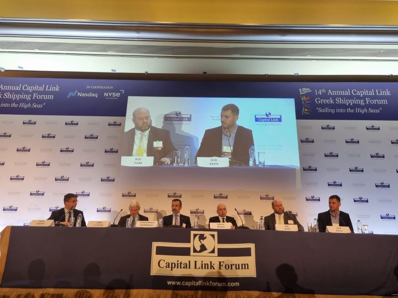 OrcaAInfo's tweet photo. We had a fantastic time today at Capital Link Athens!  Our co-founder, Dor Raviv, discussed the important factors in achieving net zero in the #maritimeindustry during the "TARGETING NET ZERO - Alternative Fuels &amp; Technology" panel discussion. https://t.co/yz9fIXR9ZP