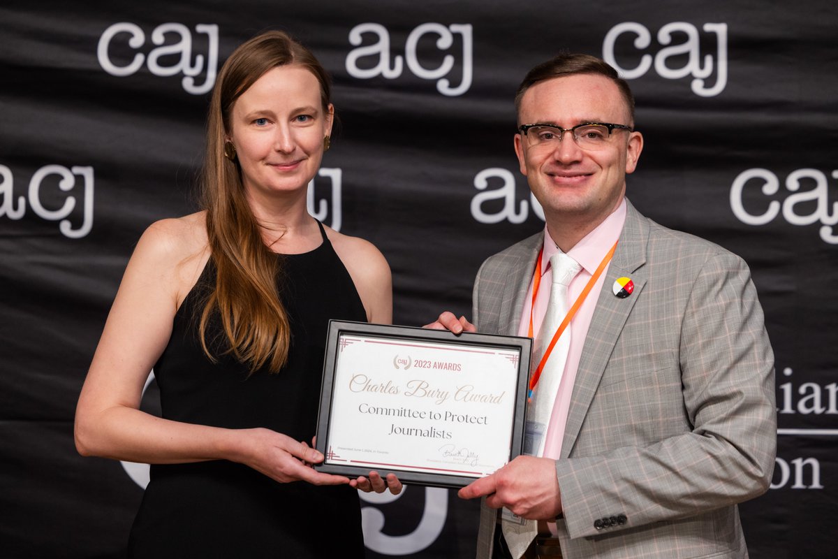 ‘A Red Cross for Journalism’; CPJ is grateful to accept the 2024 Charles Bury Award from the Canadian Association of Journalists <a href="/caj/">Canadian Association of Journalists</a>, for our continued commitment to ensuring the safety and security of journalists working in some of the most dangerous environments around the