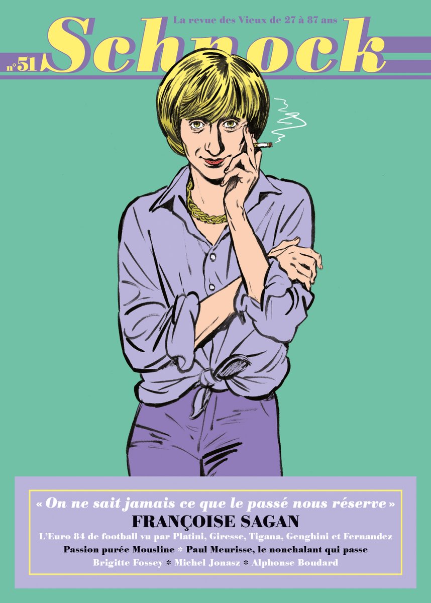 SchnockRevue's tweet photo. URGENT. 
Enfin une bonne nouvelle ! 
Françoise Sagan sera en couverture du Schnock #51 disponible le 19 juin dans toutes les bonnes librairies de France et de Navarre. 
Y'en aura t-il pour tout le monde ?
Faites tourner !
#françoisesagan #schnock #presse #revue https://t.co/8gc7Z5a3tf