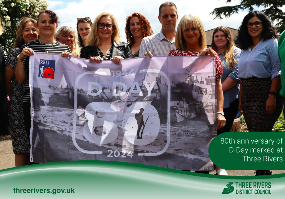 ThreeRiversDC's tweet photo. The 80th anniversary of the Normandy Landings - also known as D-Day - has been marked by a flag raising ceremony at Three Rivers District Council’s head office. Click here to read more 👉 https://t.co/hZDspO8uvb https://t.co/68xYjrA655