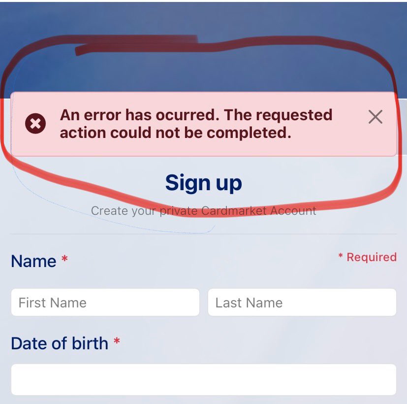 ZOOTEX's tweet photo. @CardmarketMagic 
How do i fix this error. By sign up

I tried different mails and different browsers nothiing works

Also i  see lot of people have problems with it

Please help https://t.co/qm2sUG6OgV