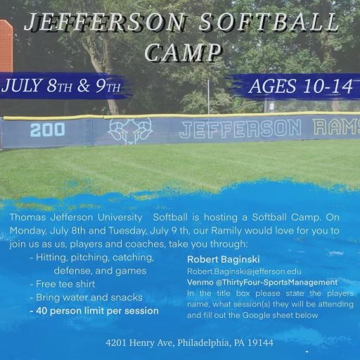 JeffersonSB24's tweet photo. Please share and post this for our ages 10-14 softball camp July 8th and 9th! 

https://t.co/Ik55XjJasW https://t.co/7qp6Bm3ysV