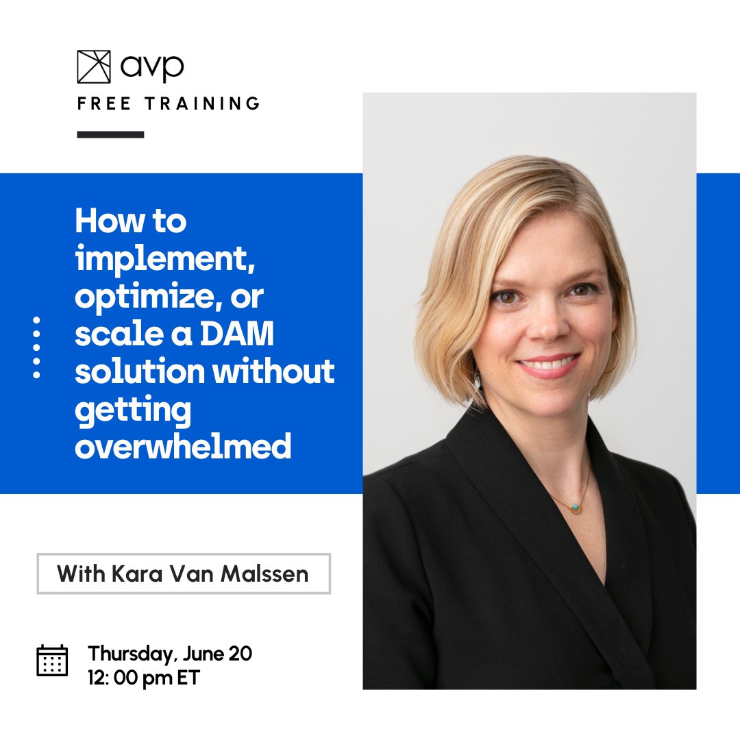 WeAreAVP's tweet image. 🔊FREE TRAINING🔊

You are kicking off a major digital asset management project.

And we’re going to teach you how to do it.

Register now: bit.ly/45e20Lu

#digitalassetmanagement #DAMwebinar #training