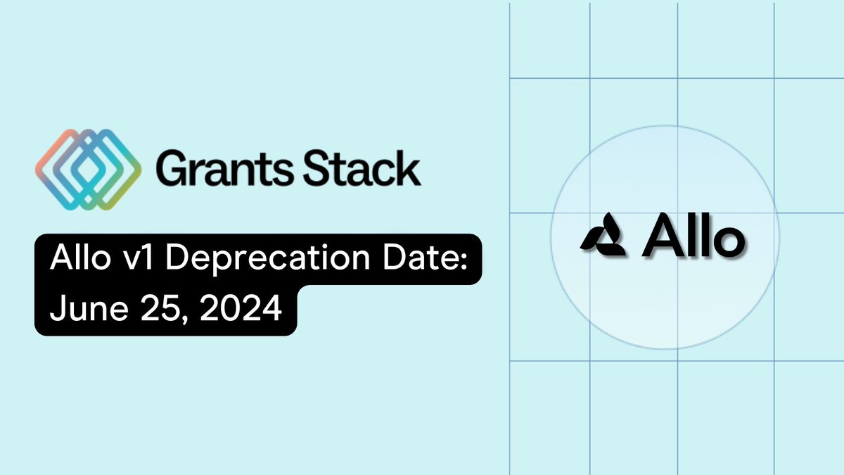 grantsstack's tweet photo. ๐ข IMPORTANT: Allo v1 is Deprecating June 25th ๐ข
What does this mean and what actions do you need to take?
What is Allo v2?
Grants Stack is built on top of @alloprotocol. Allo v2 is the latest version, designed to enhance user experience, support flexible funding mechanisms, and empower developers to create new community funding experiences on Grants Stack. With Allo v2 achieving feature parity with Allo v1 across both the protocol and the user interface (UI), we plan to deprecate UI support for Allo v1.
Important Dates and Actions --
๐๏ธ Deprecation Date: June 25th, 2024
โก๏ธ Action Required: Conclude and pay out any existing v1 rounds before this date.
โจ Round Operators:
If your round was created on Allo v1, it will still be available in Manager in a view-only mode after the deprecation date.
โจ Grantees:
Projects created on Allo v1 will be viewable in Builder in their current state after the deprecation date, but no new actions can be performed.
โจ Donors:
After the deprecation date, the site https://t.co/cJVY1dcavJ will be deprecated, meaning that donations will no longer be accepted through Grants Stack for v1 rounds. Donors are encouraged to explore the new Allo v2 platform to continue supporting projects. The transition to Allo v2 offers improved security and user experience.
โก๏ธ For more information, please visit: https://t.co/vR8zuWEMdH