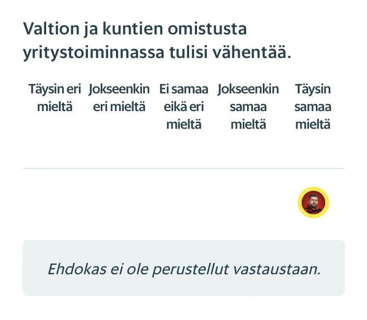 Nuutti Ruotsalainen (@nuuttiruo) on Twitter photo Vielä eduskuntavaaleissa <a href="/SebastianTyne/">Sebastian Tynkkynen MEP 🇫🇮</a> ei halunnut vähentää valtion ja kuntien omistuksia.
Sitten hallitus päätti myydä roppakaupalla valtion omaisuutta.
Sen jäljeen Tynkkynen onkin asiasta täysin samaa mieltä. Vielä eduskuntavaaleissa <a href="/SebastianTyne/">Sebastian Tynkkynen MEP 🇫🇮</a> ei halunnut vähentää valtion ja kuntien omistuksia.
Sitten hallitus päätti myydä roppakaupalla valtion omaisuutta.
Sen jäljeen Tynkkynen onkin asiasta täysin samaa mieltä.