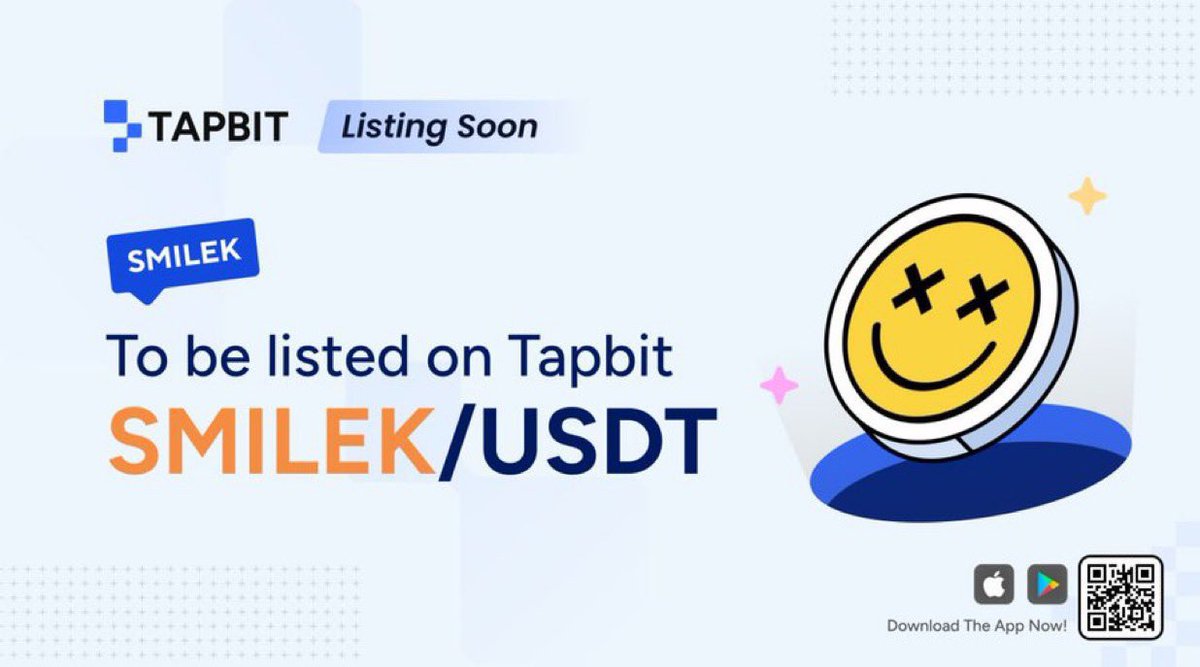 🚨 NEW LISTED💎

🌟 Excited to announce that $SMILEK will be listed on <a href="/Tapbitglobal/">Tapbit</a>  in a few hours! 🚀 Smilek to the Bank ($SMILEK) 🔥

<a href="/SmileKtothebank/">SmileK</a>

🔶 Trading Pair: $SMILEK /USDT  
🔶 Start of operations: June 6, 2024, 12:00 p.m. (UTC)  
Ciudad de México: 6 de junio de