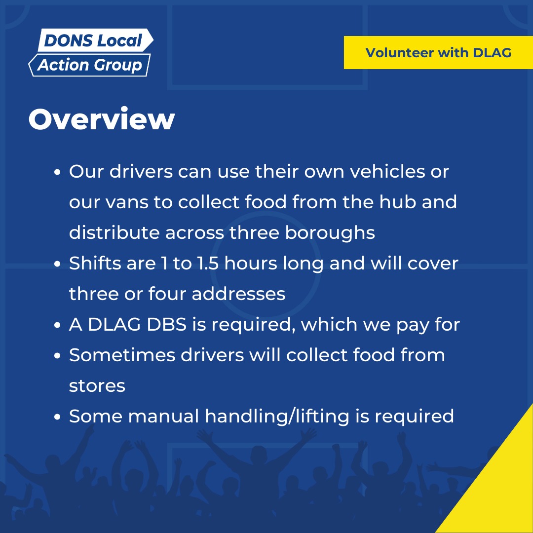 DonsLocalAction's tweet photo. We’re urgently in need of volunteer drivers! If you've got a license, a spare hour or two, and want to give something back, we need you. 

Did we mention you’ll be joining a truly amazing community of people?

Please send us a DM or email volunteer@donslocalaction.org

💛💙 https://t.co/7dTpUYCdYf