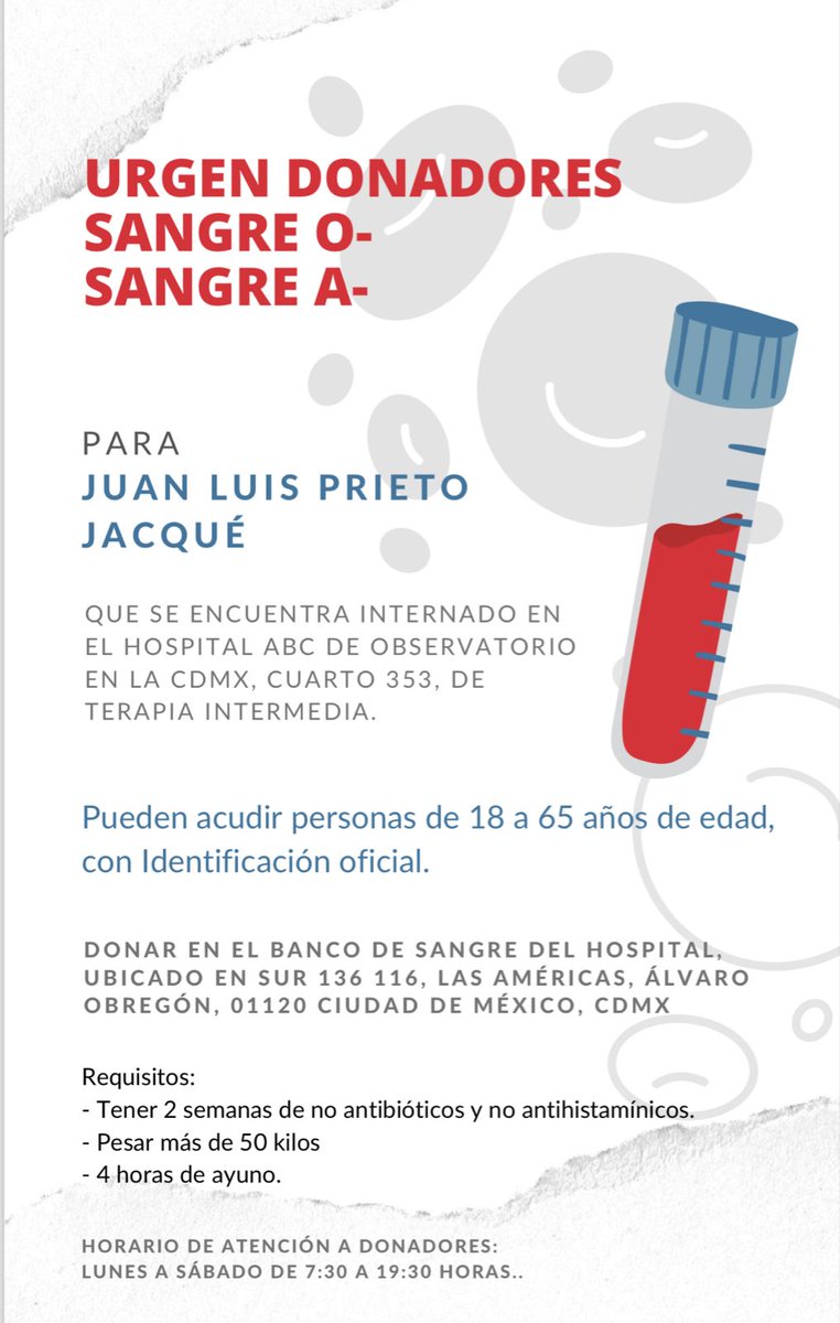 eme_gary's tweet photo. 🩸Atención #CDMX🩸
El papá de una amiga necesita donadores. ¿Me ayudan a difundir, por favor?  #DonadoresCDMX #DonaSangre https://t.co/N7LdeHVHyw