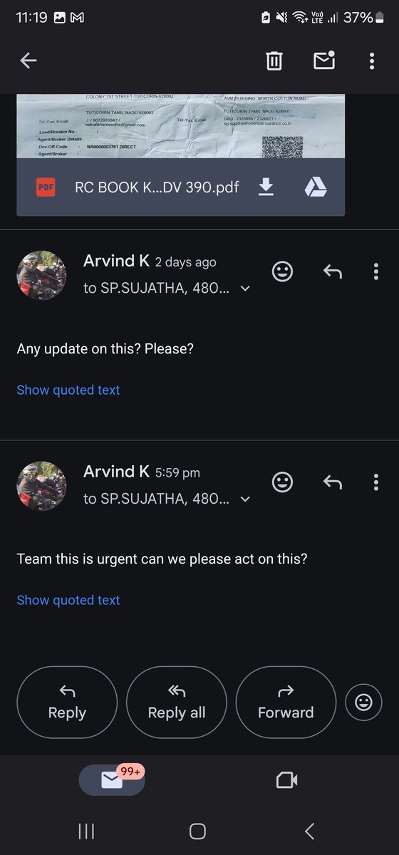 ArviKRaj's tweet photo. I wanted to transfer the liability insurance. ZERO CUSTOMER CARE AND RESPONSE FROM YOUR CUSTOMER REPRESENTATIVE from Tutucorin office @oiclinsurance @orientalins @oicl_csd reply after reply, b2b calls in last 4days! You're an insurer right? Courtesy to save lives? Where's it? https://t.co/moKsQCXWRR