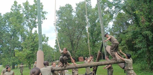 OHSJrotc's tweet photo. Patriot Battalion Cadets building confidence in themselves on the Obstacle course and teamwork skills utilizing zodiac boats while at JCLC. https://t.co/e17AVdf4uy