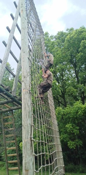OHSJrotc's tweet photo. Patriot Battalion Cadets building confidence in themselves on the Obstacle course and teamwork skills utilizing zodiac boats while at JCLC. https://t.co/e17AVdf4uy