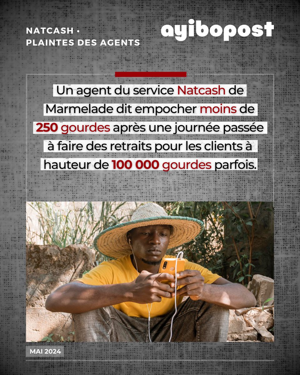 Ayibopost's tweet photo. Un agent du service #Natcash de Marmelade dit empocher moins de 250 gourdes après une journée passée à faire des retraits pour les clients à hauteur de 100 000 gourdes parfois⬇️
https://t.co/i9ORxOH5Gb https://t.co/20uhFDdHhI