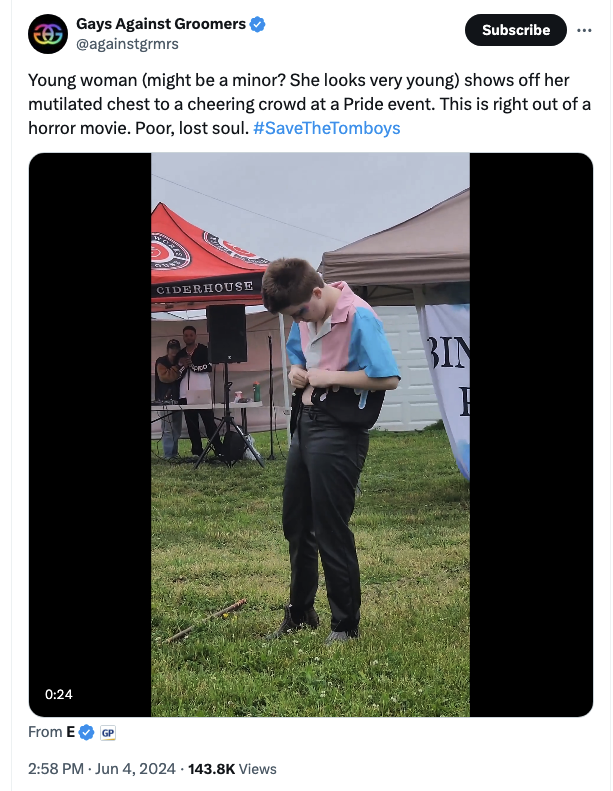AriDrennen's tweet photo. Protecting the children by *checks notes* nonconsensually sharing video of someone they claim is a girl and a minor taking off their shirt https://t.co/S72rjldVE0