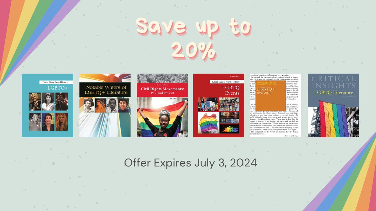 Show Your Library’s Support for LGBTQ+ Pride Month in Your Community with these Popular Salem Press Resources. Special Savings Inside! conta.cc/3Rb6ooB