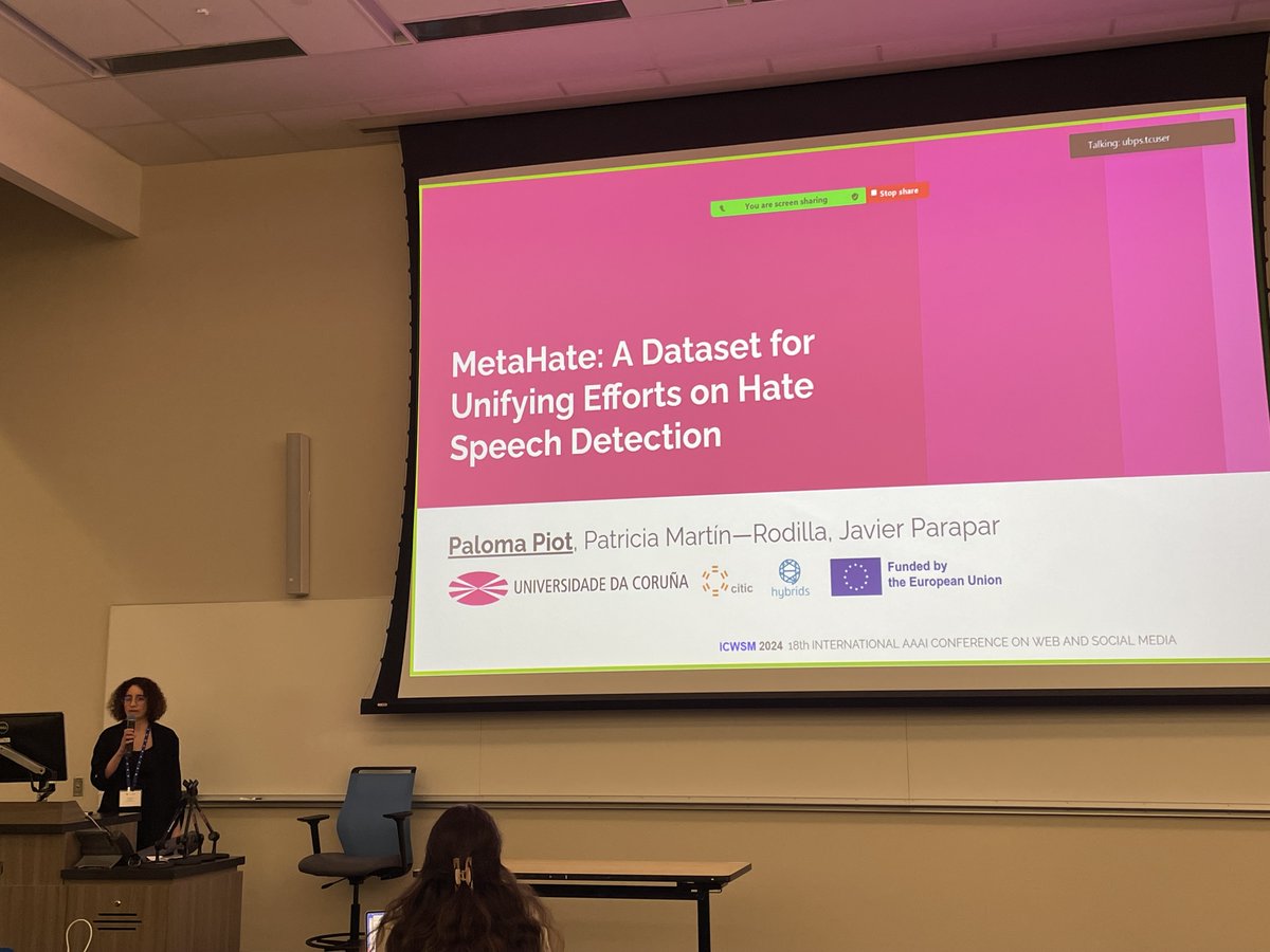 jparapar's tweet photo. Proud of @itspalomap, who just presented our paper "MetaHate: A Dataset for Unifying Efforts on Hate Speech Detection" at @icwsm #icwsm2024 w/ @patrimrodilla
🗎  https://t.co/BUj019TfWQ
🤗 https://t.co/8WryBR0moP https://t.co/d67kP5yx6g