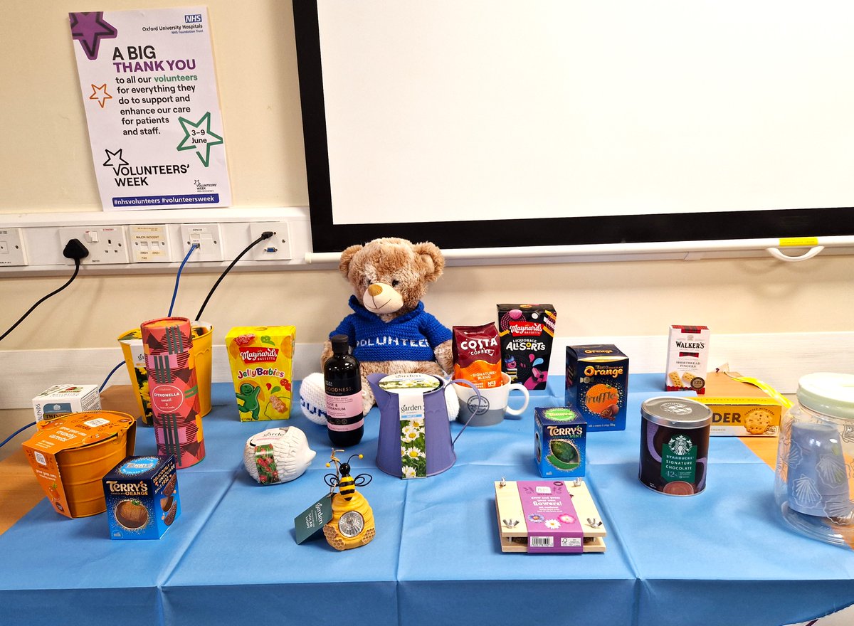 OUH_Horton's tweet photo. This 40th #Volunteers Week, 'Buttons', the OUH #Volunteer Teddy, had a special invitation to this afternoon's tea party for our wonderful volunteers at the Horton - and catch up with our Acting CDPO @F1Mattharris and Deputy CNO @acarterouh.
#OneTeddyOneOUH #OneTeamOneOUH https://t.co/3s7XcSpY8m
