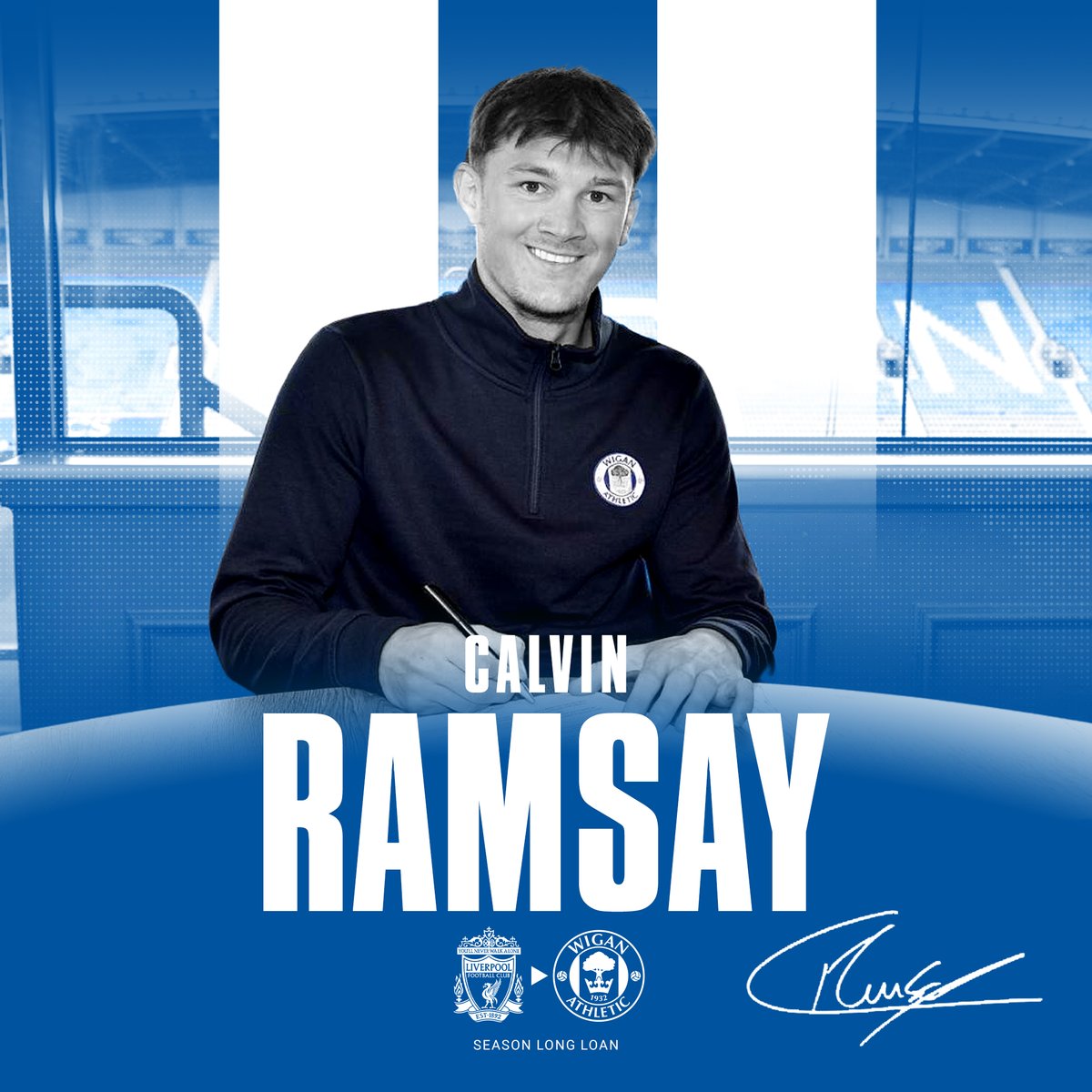 LaticsOfficial's tweet photo. ✍️ We are delighted to confirm the loan signing of @CalvinRamsay until the end of the 2024/25 campaign!

Welcome to the Tics, Calv! 💙

#wafc 🔵⚪️