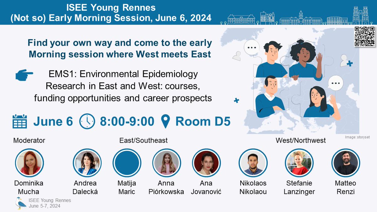 iseeyoungrennes's tweet photo. That’s all for #ISEEYoung2024 today!
Don’t miss the (Not So) Early Morning Sessions tomorrow at 8:00 !
🗺️Environmental Epidemiology Research in East and West 👉Room D5
🧑‍🎓Career talk 👉 Room D10
📊Presentation skills 👉 Room D12
🕸️Women networking session 👉 Room D2 https://t.co/27ZyEHBZp5