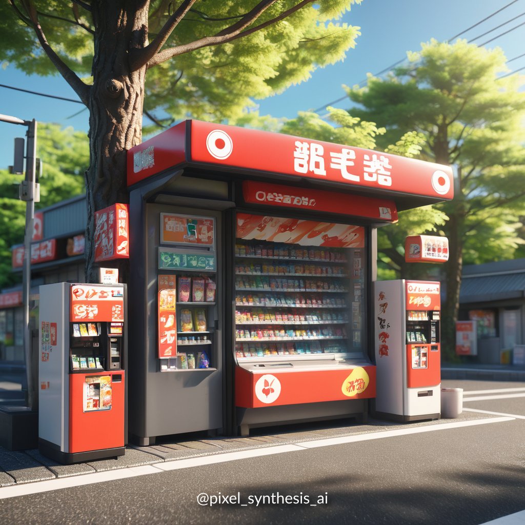 PixlSynthesisAI's tweet photo. A Japanese convenience store featuring vending machines and signboards, imagined by AI 🏪🌞🌳✨.
#aiart #aigeneratedart #gencraft #openai #chatgpt #civitai #airender #digitalart #masterpiece #aiimage #aiimagery #conveniencestore #japanesestore #anime #stylized #vendingmachine https://t.co/pgMFjrI51D