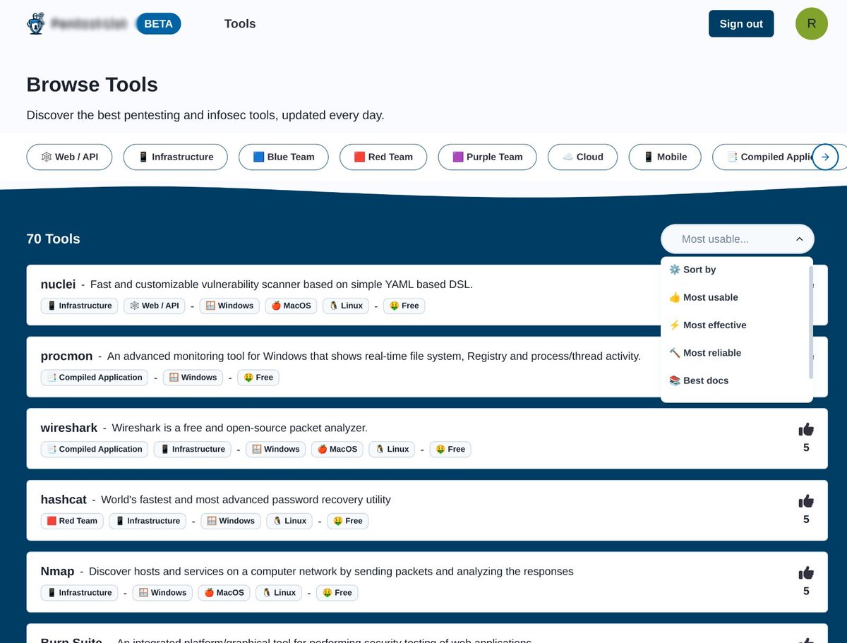 TurvSec's tweet image. Here's a glimpse of what's coming June 11th
Community driven tool submissions and ratings.
Quickly find the best tools for what you need to do.
What are your thoughts?
#infosec #bugbounty