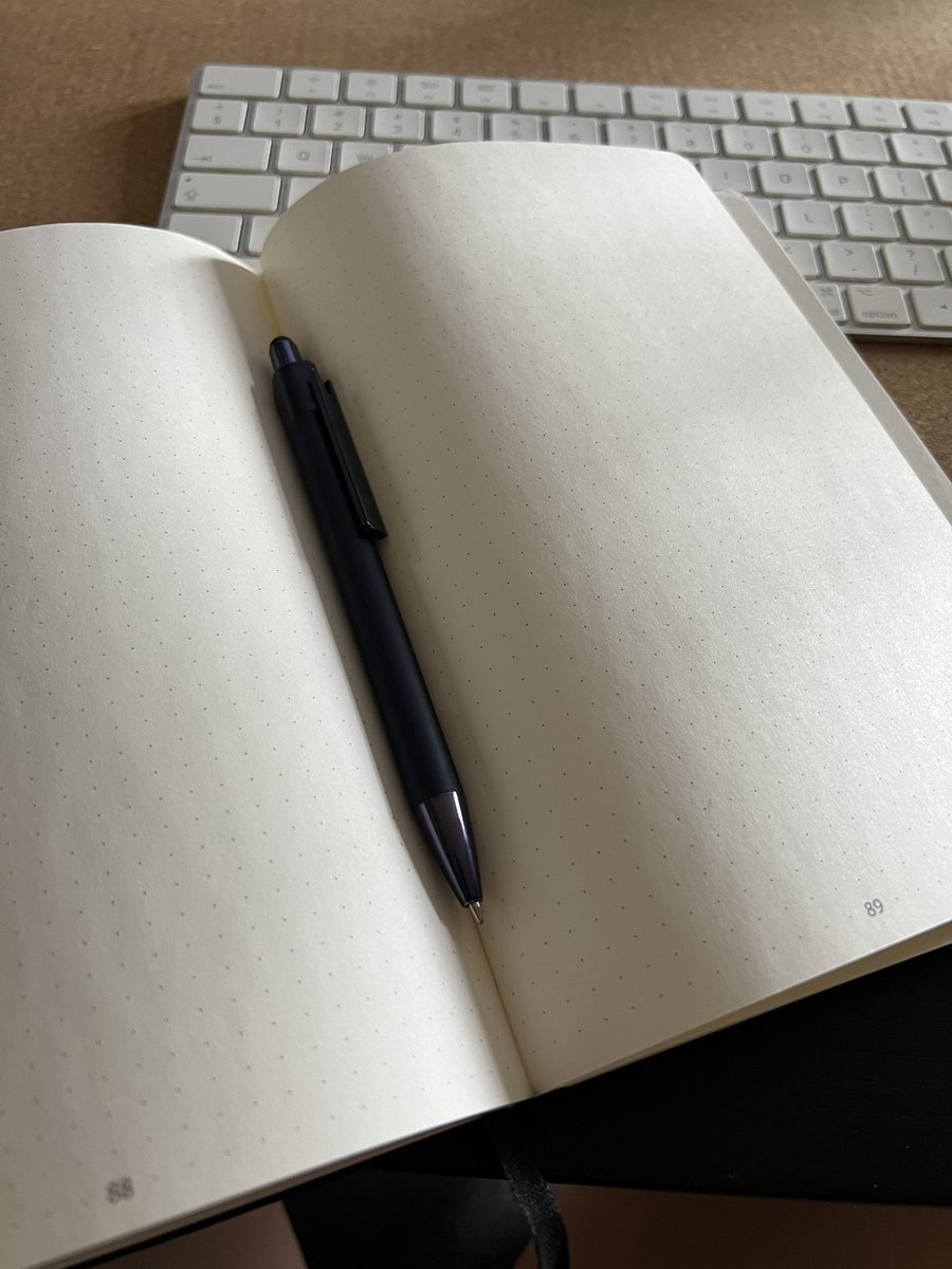 Caelea's tweet photo. @sasha_tanase I’m in love with a cheap bullet planner from FlyingTiger, that has better paper than Moleskin ones. Thinkgs I like about it: 
- less see trough -> I can use sharpies if needed
- works with any type of pen, not only gel ones
- Overall good feeling for only 5€ 🙀 https://t.co/Jo8l0ANYcM