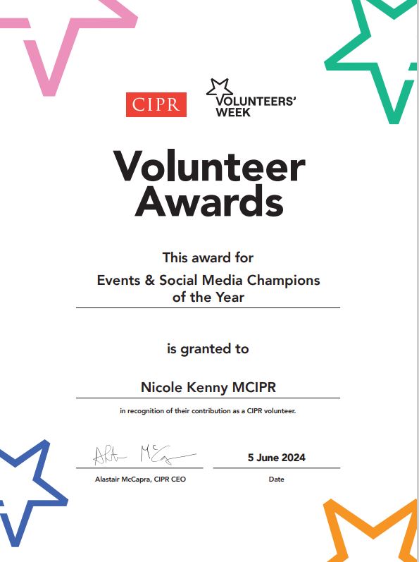 Nicole Kenny (@nicole_kenny) on Twitter photo An unexpected surprise today! Really pleased to win an award at the <a href="/CIPR_Global/">Chartered Institute of Public Relations</a> #Volunteer Recognition Awards. Proud to be a <a href="/CIPRNorthWest/">CIPR NORTH WEST</a> committee member working with such an incredible bunch of people & it means the world to be nominated by peers. Thank you! #VolunteersWeek An unexpected surprise today! Really pleased to win an award at the <a href="/CIPR_Global/">Chartered Institute of Public Relations</a> #Volunteer Recognition Awards. Proud to be a <a href="/CIPRNorthWest/">CIPR NORTH WEST</a> committee member working with such an incredible bunch of people & it means the world to be nominated by peers. Thank you! #VolunteersWeek