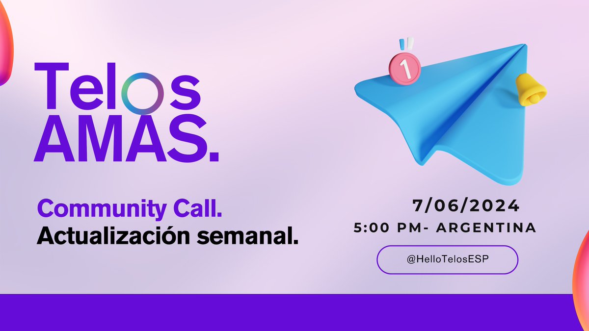 HelloTelosESP's tweet photo. Este viernes tenemos nuestro @hellotelos community call 5pm🇦🇷.
Tendremos un AMA en Telegram donde podrás hacer preguntas y conocer más sobre nuestro ecosistema.
En el proximo tweet encuentras el enlace de TG.
🔗👇 #Telos #AMA #LlamadaComunitaria #ComunidadBlockchain https://t.co/6LSqtpRexl