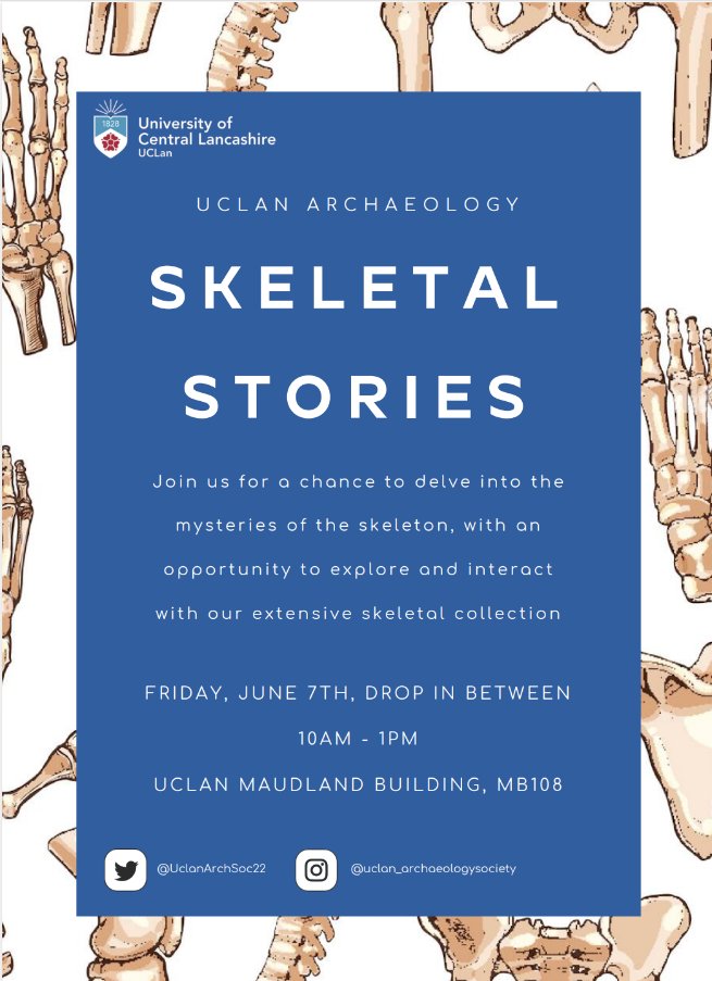 Not long to go until our Skeletal stories event running between 10am-1pm Friday 7th June in MB108! Our Bone Bootcamp students are planning some great activities! Check out this fab poster that they have made to promote the event! #archaeology #skeleton #undergraduates #bones