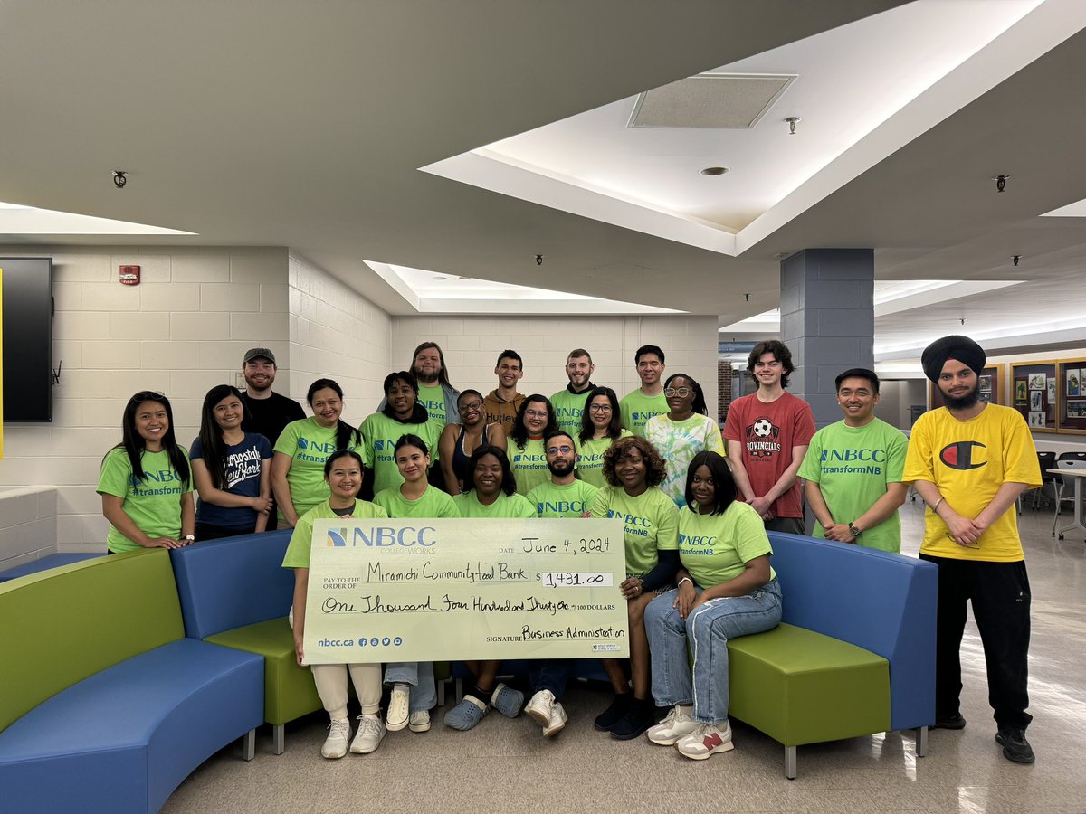 loriannoneill's tweet photo. Wow, @myNBCC Business students had a very successful food drive,  raising $1,431.00 and 2,156.01 pounds in food for the #MiramichiCommunityFoodBank 

@TransformNB NBCC's Robertson Institute for Community Leadership #transformNB

Thank you, thank you to our community partners! https://t.co/xi141dp0cf
