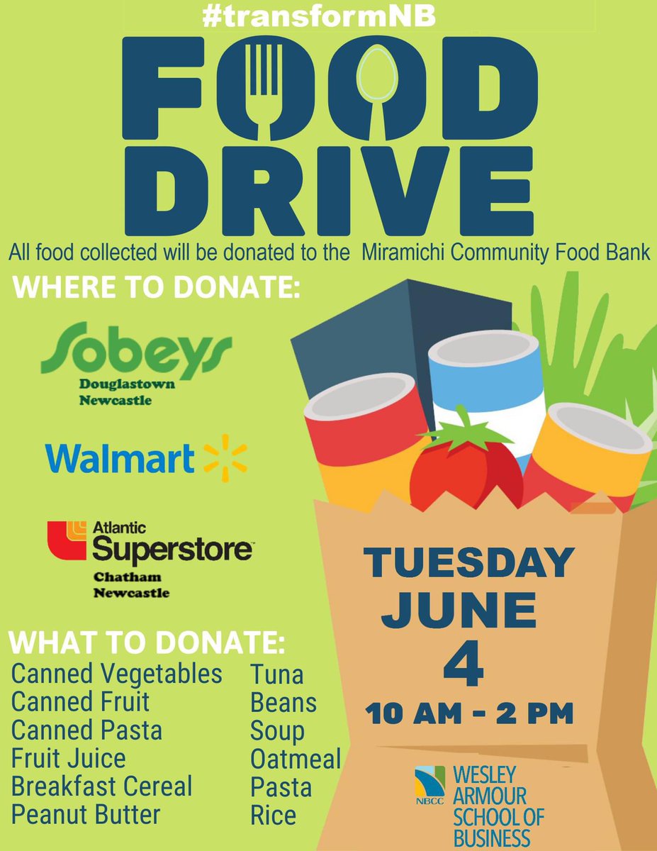 loriannoneill's tweet photo. Wow, @myNBCC Business students had a very successful food drive,  raising $1,431.00 and 2,156.01 pounds in food for the #MiramichiCommunityFoodBank 

@TransformNB NBCC's Robertson Institute for Community Leadership #transformNB

Thank you, thank you to our community partners! https://t.co/xi141dp0cf