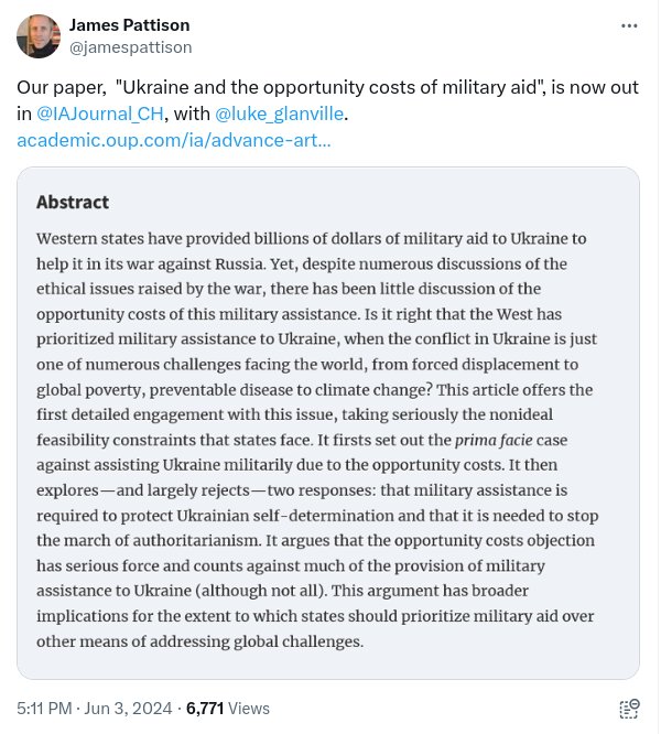 an example of moral bankruptcy in academia? the researchers from UK and AUS argue that Ukraine should be thrown under the bus to focus on "bigger" issues. apparently military assistance to UK in 1940 was waste of resources according to the profs. <a href="/OfficialUoM/">The University of Manchester</a>