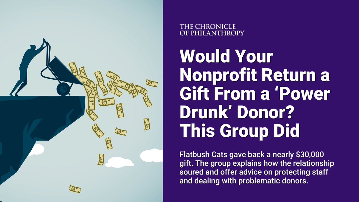 Philanthropy's tweet photo. Who gives up nearly $30,000 from a donor over the donor's behavior? @flatbushcats does. The group who booted a power drunk donor offers advice based on their experience.
https://t.co/gPw8GonHLe https://t.co/LbtOjNwWYV