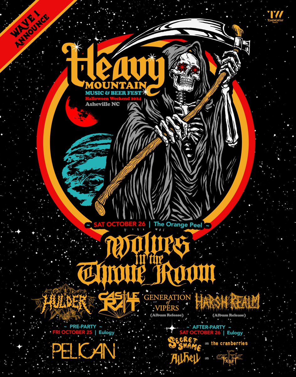 Wolves in the Throne Room will appear at this year’s Heavy Mountain Fest in Asheville, NC on Halloween weekend 2024. We will share the stage once again with our Pacific Northwest brothers and sisters in Hulder along with Castle Rat.  

Tickets at heavymountainfest.com