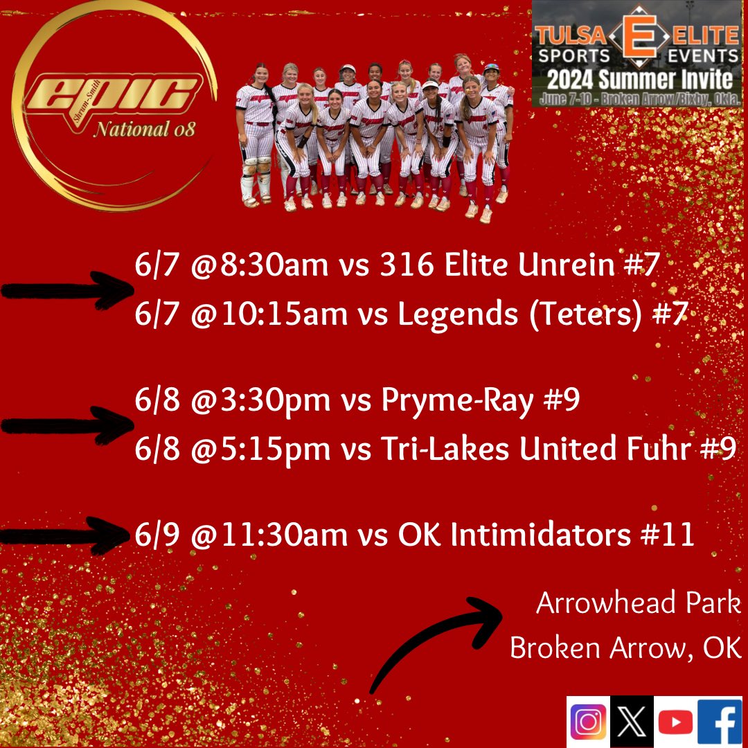 🚨🚨Tulsa Elite invite starts this Friday!! Come out and catch the girls doing what they love.🚨🚨
 <a href="/alliyah_shrum/">Alliyah Shrum</a> <a href="/bellbells33/">Bella</a> <a href="/allred_finlee/">Finlee Allred</a> <a href="/ajtucker_2026/">Aleigh Tucker</a> <a href="/TarynJones2026/">Taryn Jones</a> <a href="/2026KeaganW/">Keagan Walker</a> <a href="/leightonsills/">Leighton Sills</a> <a href="/MadyVonfeldt/">Madison Vonfeldt</a> <a href="/RaelynCrow27/">Raelyn Crow</a> <a href="/Kensleyjade35/">Kensley rochelle</a>