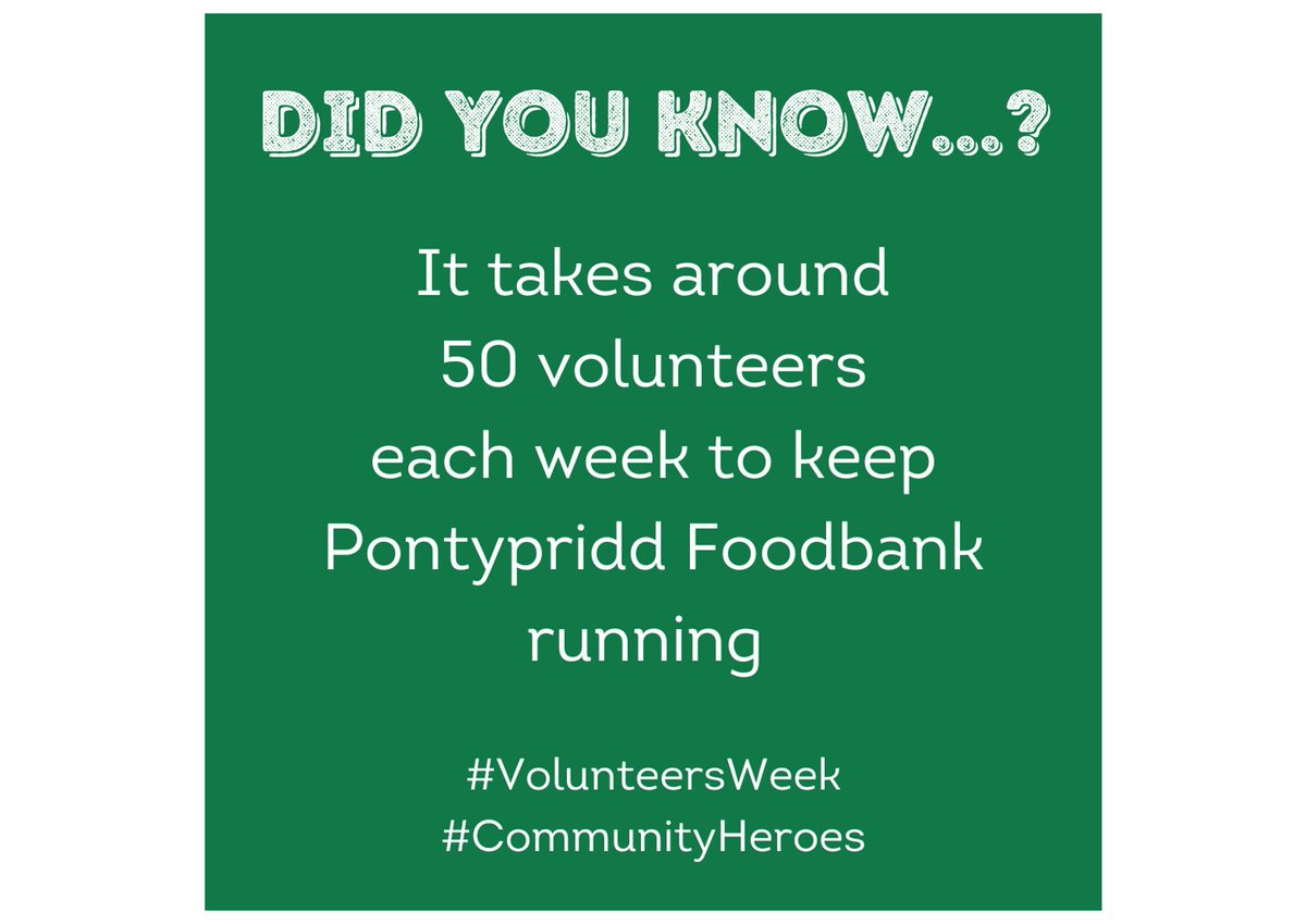 Volunteers Week - Day 3

It takes around 50 volunteers each week to keep Pontypridd Foodbank running.

Every volunteer is a piece of our jigsaw – where every piece is important  – every single volunteer is valued and appreciated.

#VolunteersWeek #CommunityHeroes