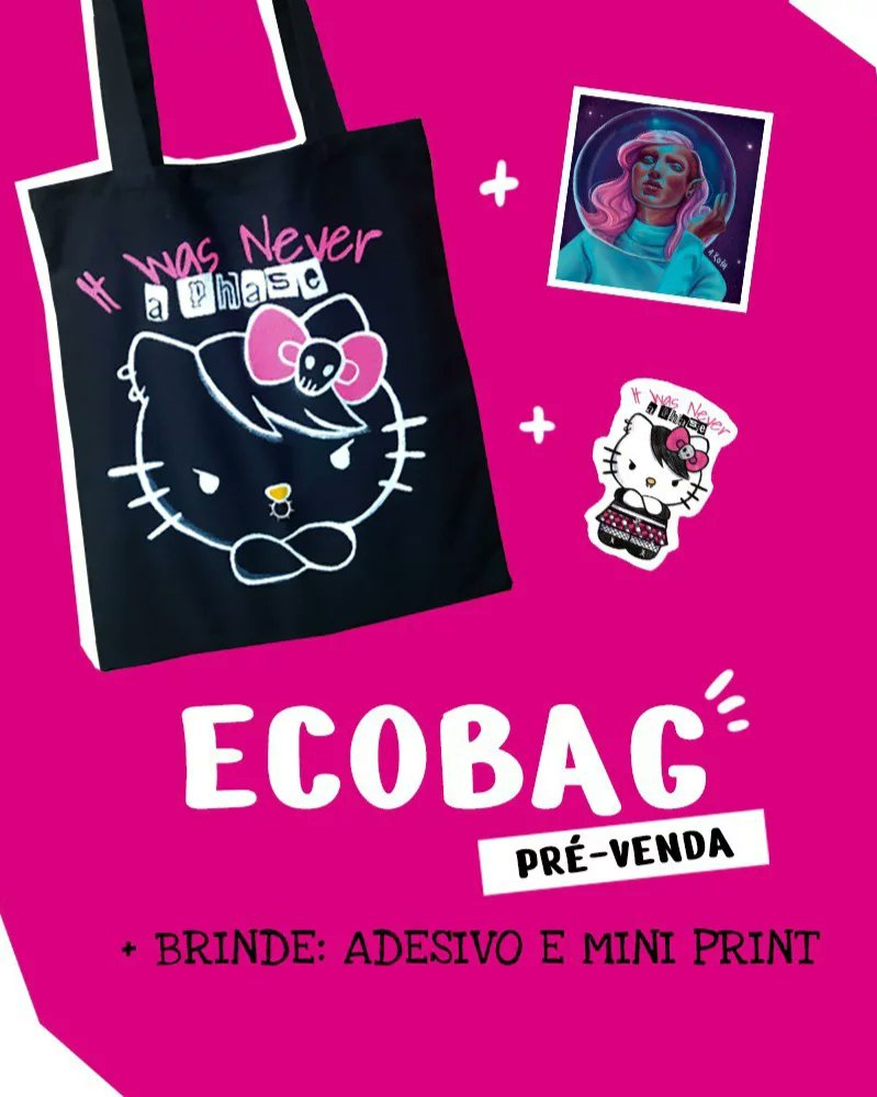 aleh_koth's tweet photo. "It Was Never a Phase" é minha nova ecobag e está saindo por R$50 na Pré-venda!

A Ecobag foi feita no tecido Brim Preto, tamanho 30x40cm, possui um piercing de aço inoxidável e foi pintada por mim ✨

Se liga nos brindes: https://t.co/tDok7NehPb