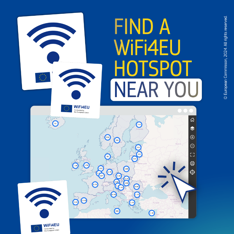 EU_HaDEA's tweet photo. Connecting Europe with #WiFi4EU 🇪🇺

You can access more than 93 000 secure and free hotspots across Europe in parks, schools, public buildings or health centres 🛜

💻Go to https://t.co/orfOHvg4d1 and find a #WiFi4EU hotspot near you!

#EUfunded