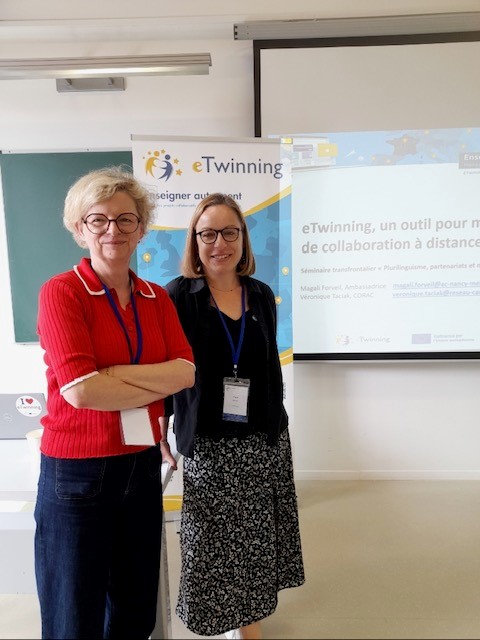 Une présentation dynamique d'eTwinning <a href="/eTwinningFrance/">eTwinning France</a> au Séminaire transfrontalier "Plurilinguisme, partenariats et mobilités" <a href="/acnancymetz/">Académie de Nancy-Metz</a> Des enseignants intéressés, des ateliers riches en échanges🤗
<a href="/reseau_canope/">Réseau Canopé</a> <a href="/Forveil21/">Magali Forveil</a> <a href="/AdelineSaverna/">Adeline Saverna</a>
<a href="/LoLanglois/">Laurence Langlois</a> <a href="/BabinWillaume/">Adeline WILLAUME-BABIN</a>