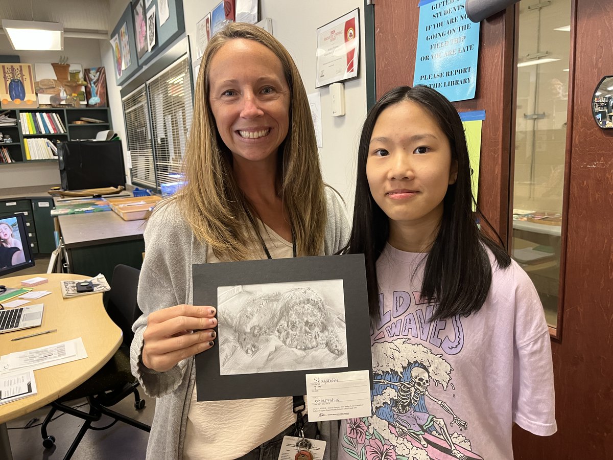 ART_jprovow's tweet photo. Ending the year with 'thank you gifts' to our wonderful teachers!! 6/7th grade artists painted, drew, collaged, &amp; digitally designed photographs of the staff's pets &amp; are gifting the art to them! https://t.co/cLbeK3vs81