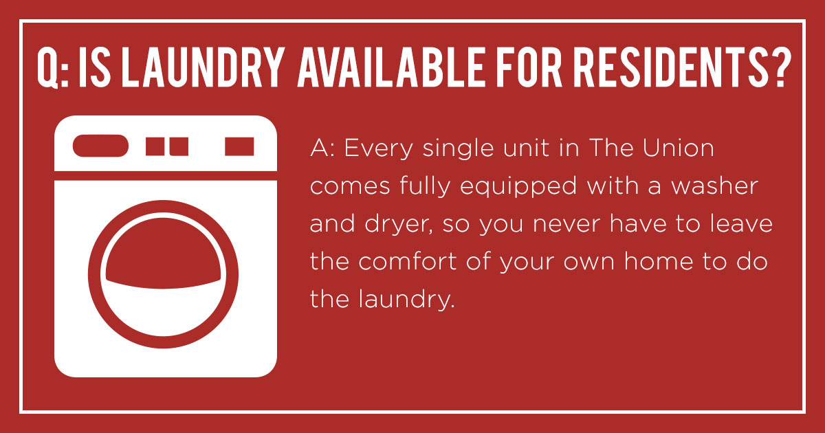 As if living at The Union couldn't get any better, our residents have the luxury of doing their laundry without stepping foot outside with their very own in-unit washer and dryer. Contact us today to learn more about The Union: bit.ly/4c3kaBF
