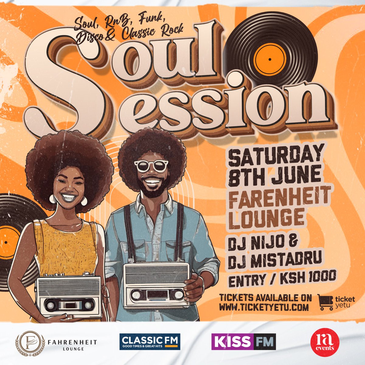 RAEventsKe's tweet image. 🎶✨ Get ready to groove at the Soul Session! Join us on Saturday, June 8th, at Fahrenheit Lounge for an unforgettable night of soul music. 🕺💃With electrifying performances by DJ Nijo &amp;amp; DJ Mista Dru, this is a night you don't want to miss! 🎧🔥#SoulSession #RadioAfricaEvents
