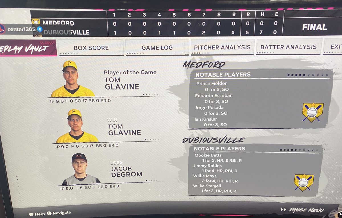 DaWebbster98's tweet photo. PERFECT GAME FROM TOM GLAVINE!!! 17Ks in his debut from me 🥲 https://t.co/mKYym1iNIq